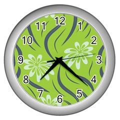 Folk Flowers Print Floral Pattern Ethnic Art Wall Clock (silver) by Eskimos