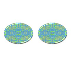 Floral Folk Damask Pattern Fantasy Flowers  Cufflinks (oval) by Eskimos