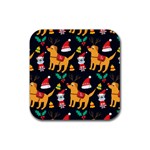 Funny Christmas Pattern Background Rubber Coaster (Square) Front