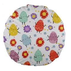 Easter Seamless Pattern With Cute Eggs Flowers Large 18  Premium Round Cushions by Jancukart