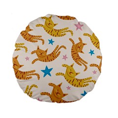 Cute Cats Seamless Pattern With Stars Funny Drawing Kittens Standard 15  Premium Flano Round Cushions by Jancukart