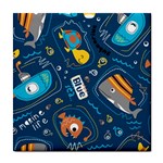 Seamless-pattern-vector-submarine-with-sea-animals-cartoon Tile Coaster Front