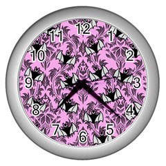 Pink Bats Wall Clock (silver) by NerdySparkleGoth