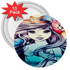 Beautifull Ariel Little Mermaid  Painting 3  Buttons (10 Pack)  by artworkshop