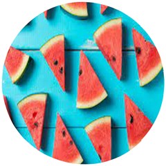 Watermelon Blue Background Wooden Puzzle Round by artworkshop