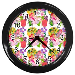 Bunch Of Flowers Wall Clock (black) by Sparkle