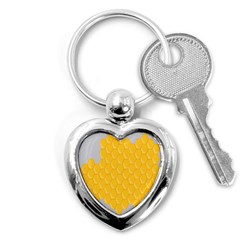 Hexagons Yellow Honeycomb Hive Bee Hive Pattern Key Chain (heart) by artworkshop