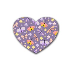 Vector-seamless-pattern-with-butterflies-beetles Rubber Heart Coaster (4 Pack) by Jancukart