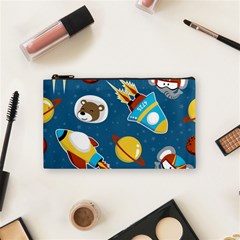 Seamless-pattern-vector-with-spacecraft-funny-animals-astronaut Cosmetic Bag (small) by Jancukart