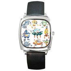 Vector-set-funny-robots-cartoon Square Metal Watch by Jancukart