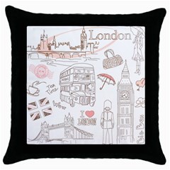 I Love London Drawing Throw Pillow Case (black) by Jancukart