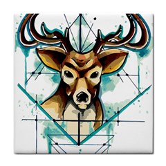 Deer-unicorn-tattoo-drawing-vector-watercolor Tile Coaster by Jancukart