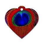 Peacock Plumage Fearher Bird Pattern Dog Tag Heart (Two Sides) Front