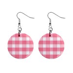 Pink and white plaids Mini Button Earrings Front