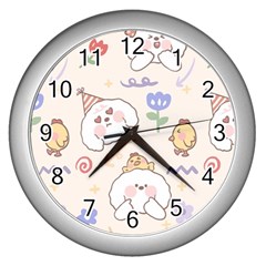 Chicken Dog Flower Sun Pattern Wall Clock (silver) by Sudhe