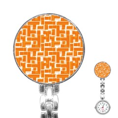 Illustration Orange Background Rectangles Pattern Stainless Steel Nurses Watch by Amaryn4rt