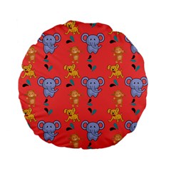 Illustration Elephant Cartoon Animal Monkey Standard 15  Premium Flano Round Cushions by danenraven