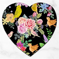 Illustration Bird Flower Floral Background Jigsaw Puzzle (heart) by danenraven