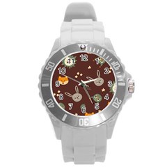 Rabbits, Owls And Cute Little Porcupines  Round Plastic Sport Watch (l) by ConteMonfrey