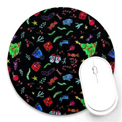 Happy New Year Christmas Xmast Background Round Mousepads by danenraven