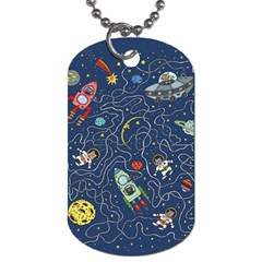 Illustration Cat Space Astronaut Rocket Maze Dog Tag (one Side) by Ravend