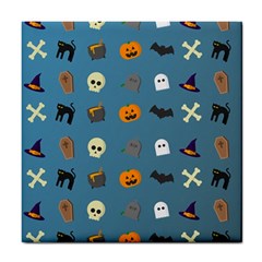 Halloween Cat Pumpkin Pattern Bat Horror Tile Coaster by danenraven