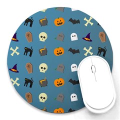 Halloween Cat Pumpkin Pattern Bat Horror Round Mousepads by danenraven