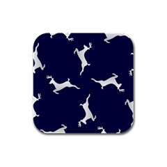 Silver Reindeer Blue Rubber Square Coaster (4 Pack) by TetiBright