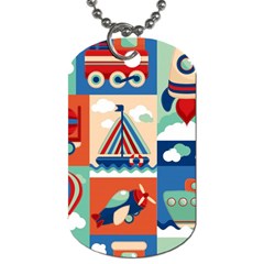 Toy Transport Cartoon Seamless-pattern-with-airplane-aerostat-sail Yacht Vector Illustration Dog Tag (one Side) by Jancukart