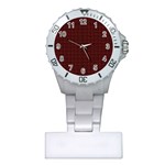 Dark Red Small Plaids Lines Plastic Nurses Watch Front