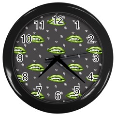 Green Vampire Mouth - Halloween Modern Decor Wall Clock (black) by ConteMonfrey