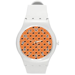 Halloween Black Orange Spiders Round Plastic Sport Watch (m) by ConteMonfrey