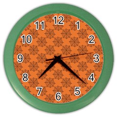 Halloween Black Orange Spider Web   Color Wall Clock by ConteMonfrey