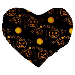 Halloween Background Pattern Large 19  Premium Heart Shape Cushions by Ravend