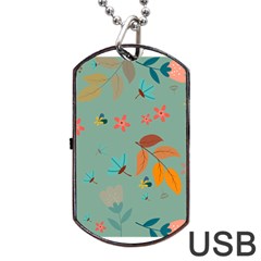 Background Flower Plant Leaves Dog Tag Usb Flash (two Sides) by Ravend