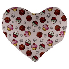 Cake Cupcake Sweet Dessert Food Large 19  Premium Heart Shape Cushions by Ravend