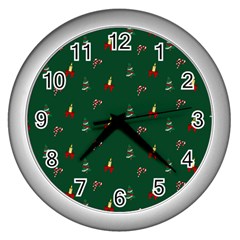 Christmas Background Green Pattern Wall Clock (silver) by Ravend