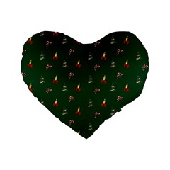 Christmas Background Green Pattern Standard 16  Premium Heart Shape Cushions by Ravend