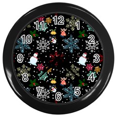 Christmas Thanksgiving Pattern Wall Clock (black) by Ravend