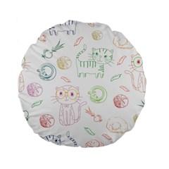 Cats And Food Doodle Seamless Pattern Standard 15  Premium Flano Round Cushions by danenraven