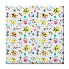 Summer Pattern Colorful Drawing Doodle Tile Coaster by danenraven