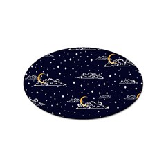 Hand Drawn Scratch Style Night Sky With Moon Cloud Space Among Stars Seamless Pattern Vector Design Sticker (oval) by Ravend