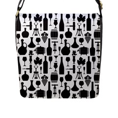 Wine Pattern Black White Flap Closure Messenger Bag (l) by Jancukart