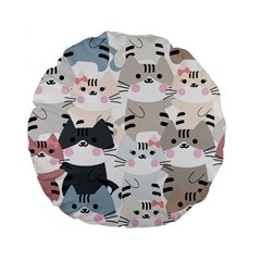 Cute-cat-couple-seamless-pattern-cartoon Standard 15  Premium Flano Round Cushions by Jancukart