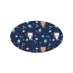 Cute-astronaut-cat-with-star-galaxy-elements-seamless-pattern Sticker (oval) by Jancukart