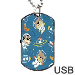 Seamless-pattern-funny-astronaut-outer-space-transportation Dog Tag Usb Flash (two Sides) by Jancukart