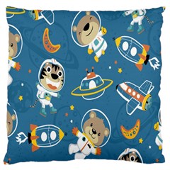 Seamless-pattern-funny-astronaut-outer-space-transportation Large Cushion Case (one Side) by Jancukart