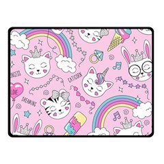 Beautiful Cute Animals Pattern Pink Beautiful Cute Animals Pattern Pink Rainbow Double Sided Fleece Blanket (small)  by Jancukart