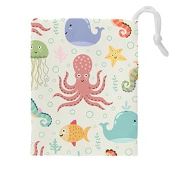 Underwater-seamless-pattern-light-background-funny Drawstring Pouch (4xl) by Jancukart