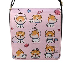 Set Kawaii Smile Japanese Dog Cartoon Flap Closure Messenger Bag (l) by Wegoenart